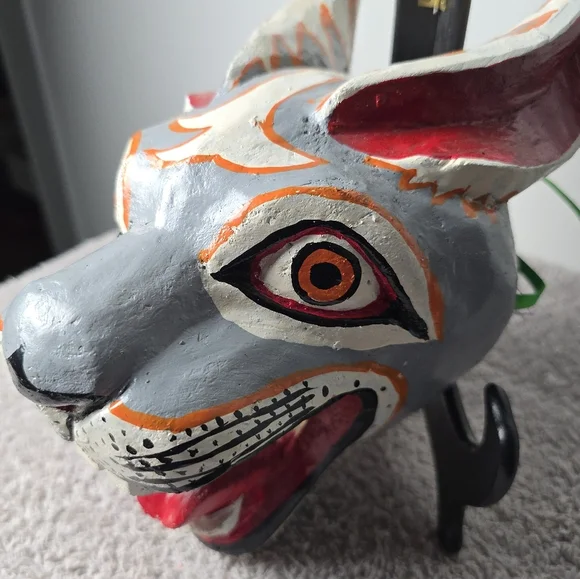 HandcraftedWood Cat Mask Wall Decor - Gray and Black